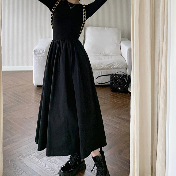 2025 Hepburn style hollow knitted long-sleeved dress women's spring and autumn new design sense niche temperament slim and thin long dress