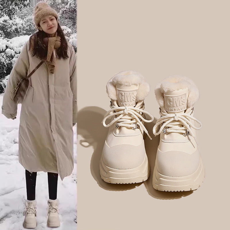 2025 Snow boots women's popular new winter velvet thickened warm Northeast large cotton shoes thick sole heightened Martin short boots