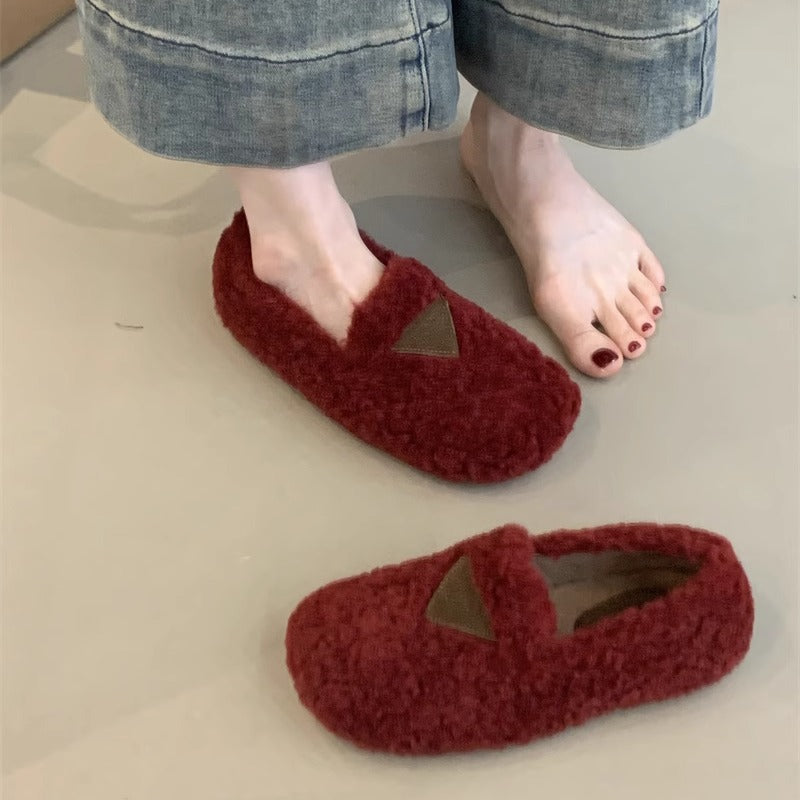 2025 Internet celebrity fluffy shoes female outer wear popular winter small fragrant wind gentle fairy velvet one pedal cotton shoes female