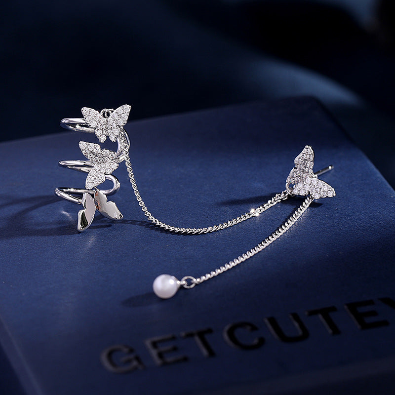 2025 2022 Dongdaemun new earrings niche creative personalized design butterfly stud earrings earclip integrated earrings