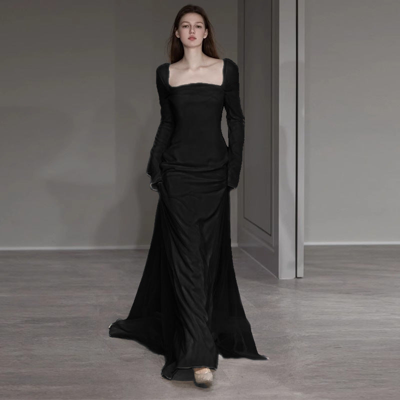 2025 light wedding dress Mori simple going out yarn temperament thin celebrity long dress fish tail waist satin trailing dress