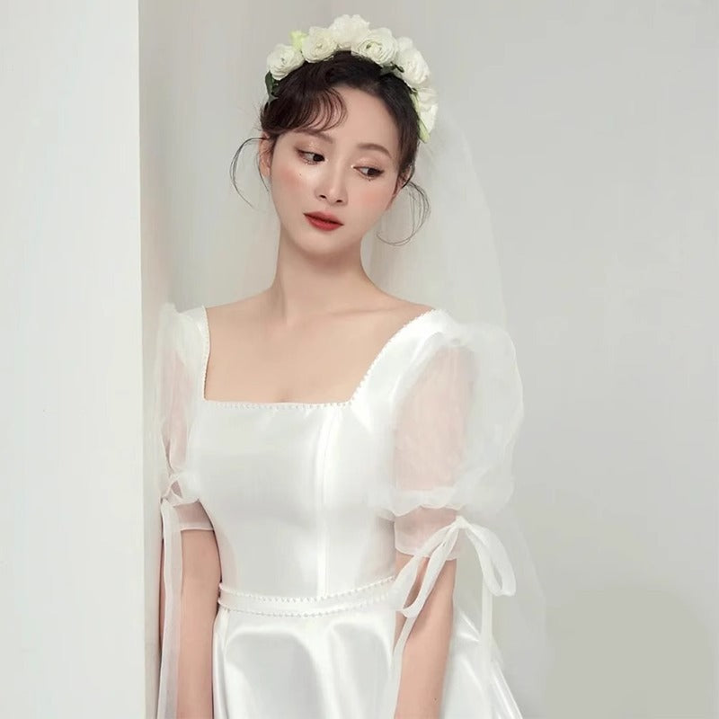 2025 light wedding dress  new bride simple temperament satin uniform go out yarn princess style welcome dress summer