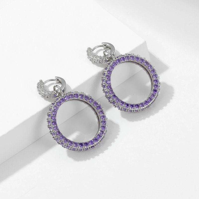 2025 high-end ring ear buckle Tide light luxury style ear jewelry wholesale Atmospheric zircon inlaid geometric circle earrings