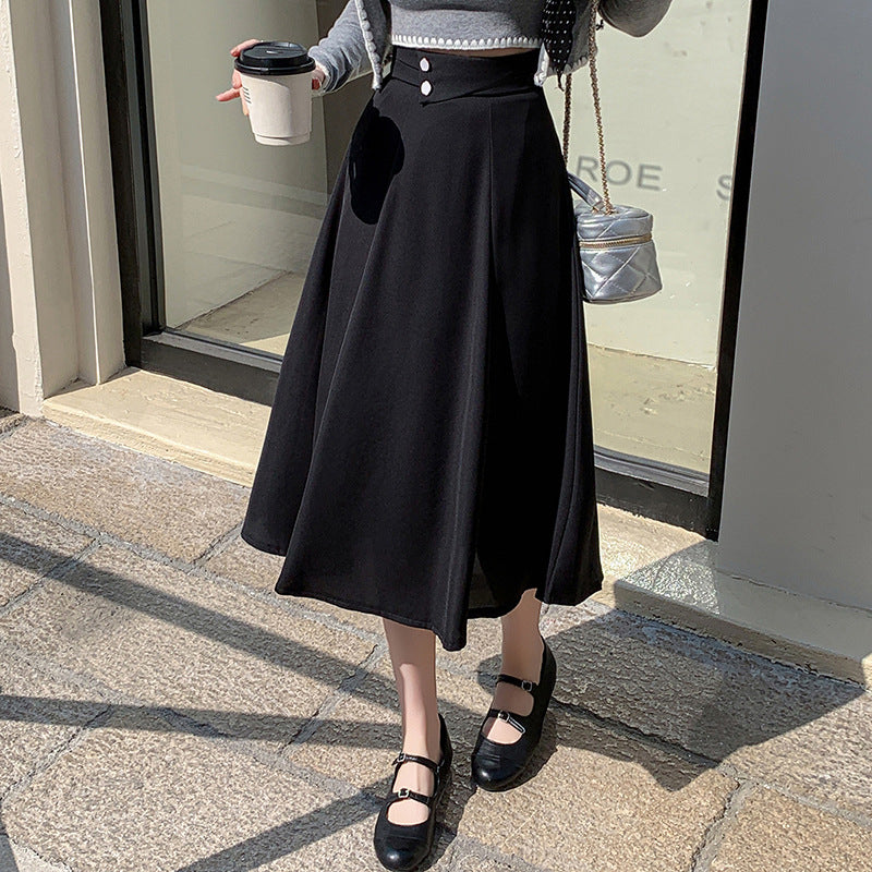 Professional skirt 2025 spring and summer new fashion white-collar high-waisted A-word medium and long hip-covering big swing thin dress