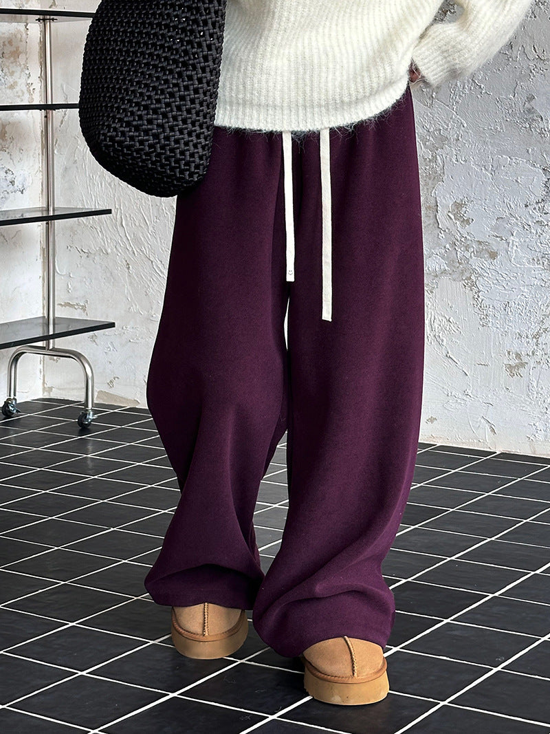 2025 popular autumn and winter new Korean version of casual versatile glutinous rice pants elastic waist sports wide-leg pants 11576
