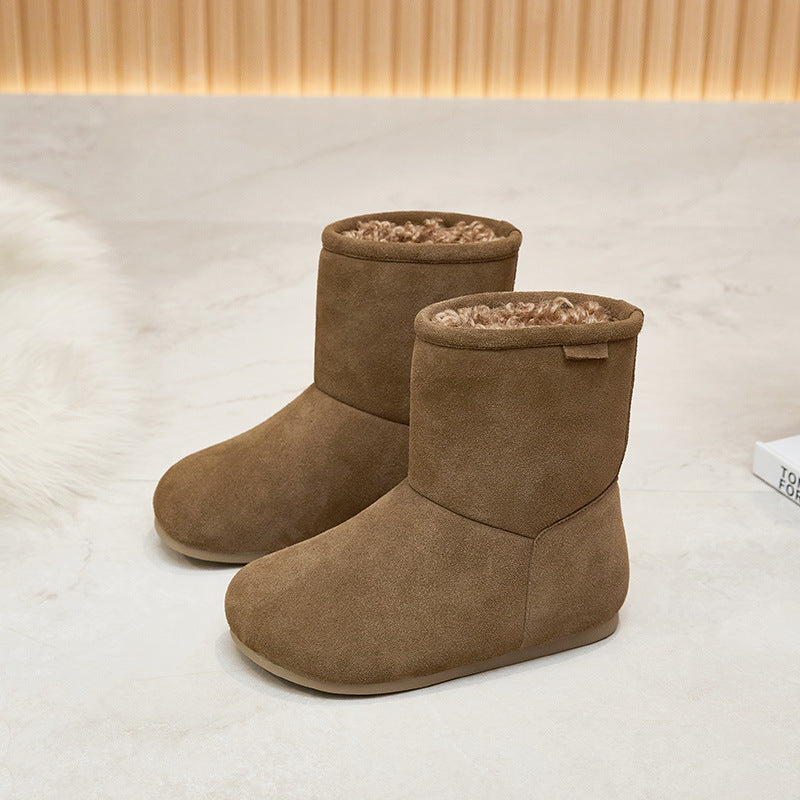 2025  popular autumn and winter new fashion leather snow boots versatile knight boots leather flat women's shoes tide sleeve two wear