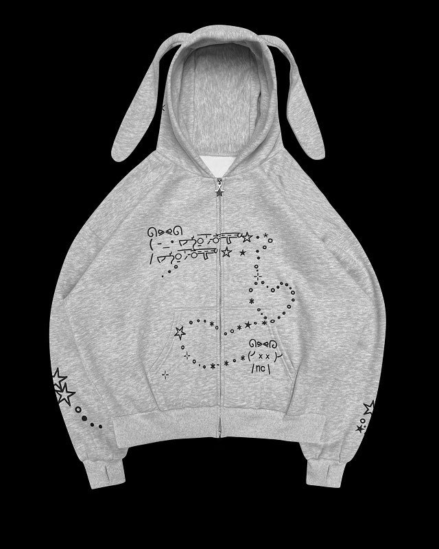 BENPAOLV Cross-border new American cute lop-eared rabbit ears loose casual sweet cool hooded long-sleeved jacket top
