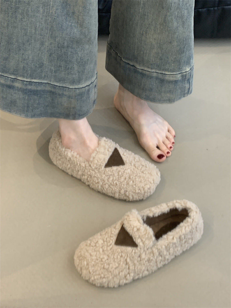 2025 Internet celebrity fluffy shoes female outer wear popular winter small fragrant wind gentle fairy velvet one pedal cotton shoes female