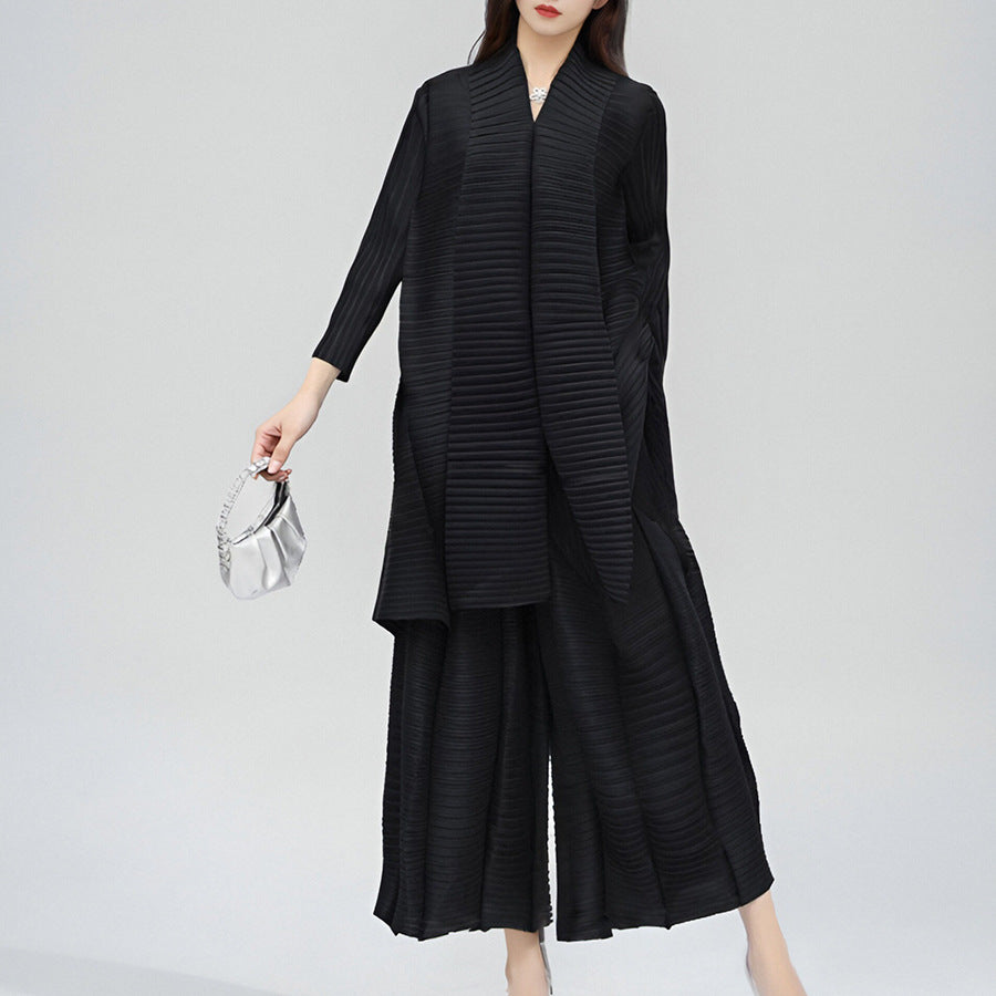 2025 2025 Popular trade plus size set women's clothing two-piece set fashion pleated top loose wide-leg pants a complete set