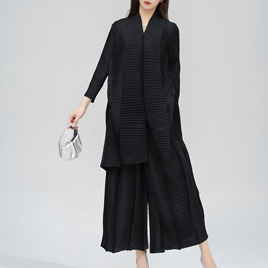 2025 2025 Popular trade plus size set women's clothing two-piece set fashion pleated top loose wide-leg pants a complete set