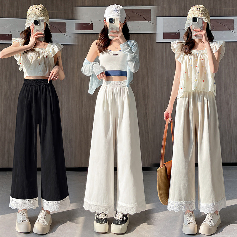 Lace lace wide-leg pants women's 2025 spring and summer clothing new loose and thin fashion high waist drape straight casual pants