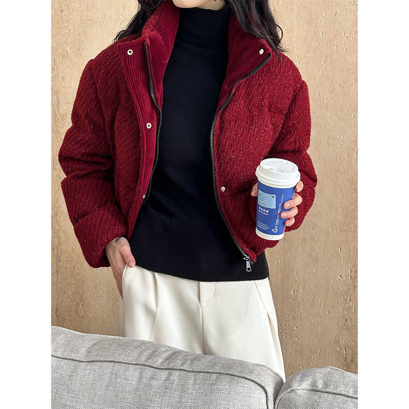 2025 [New Year's atmosphere]  popular winter New Year's robe material retro short thickened down jacket 0382