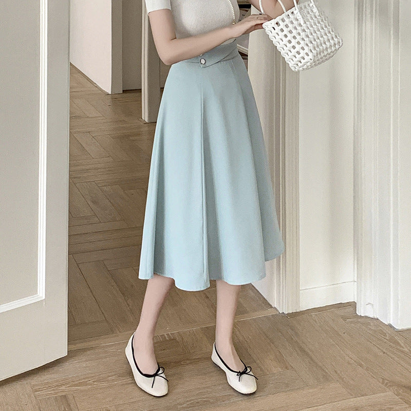 Professional skirt 2025 spring and summer new fashion white-collar high-waisted A-word medium and long hip-covering big swing thin dress