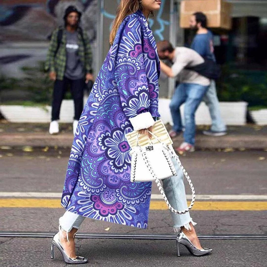 new New   coats fashion color matching lapel digital printing double-sided tweed coat