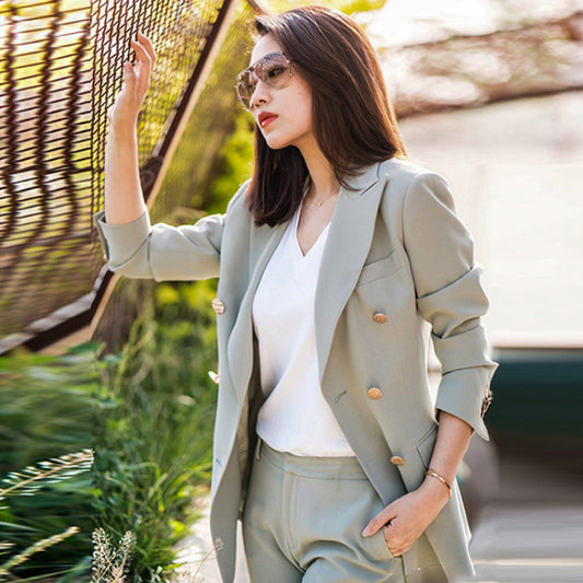 Korean version double-breasted suit suit women's 2025 spring and autumn new OL professional small suit jacket overalls two-piece set
