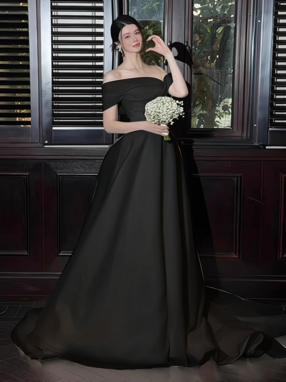 2025 one-word shoulder light wedding dress simple light luxury high-end bride Mori super fairy dress trailing to welcome guests out of the house
