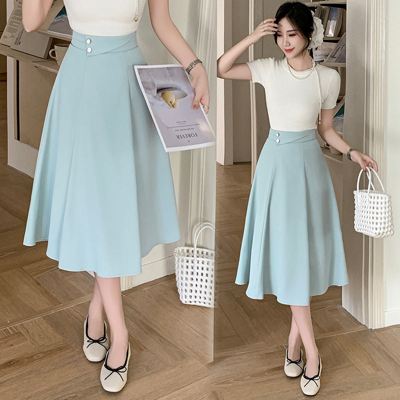 Professional skirt 2025 spring and summer new fashion white-collar high-waisted A-word medium and long hip-covering big swing thin dress