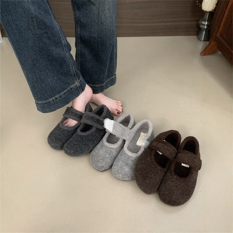2025 Retro suede inner heightening Mary Jane shoes women's popular winter small high-heeled plush warm fluffy cotton single shoes