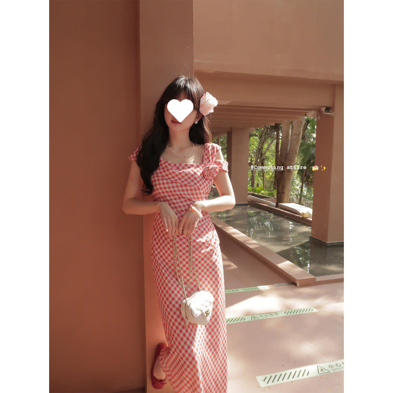 2025 summer  three-dimensional flower waist sleeveless skirt women's clothing spring and summer women's long thin dress fashion