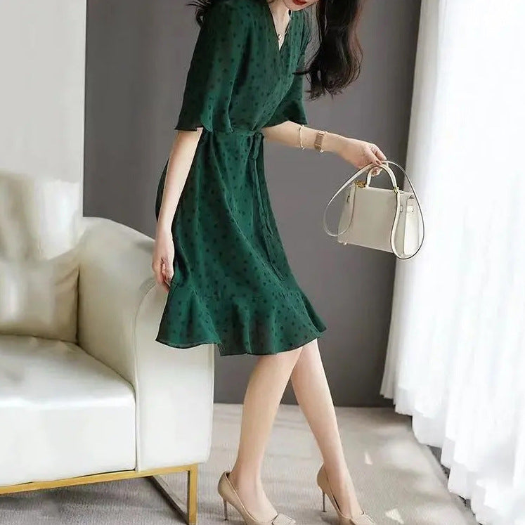 2025 Polka dot heavy silk dress, Hangzhou silk women's clothing, mulberry silk  new summer medium and long skirt