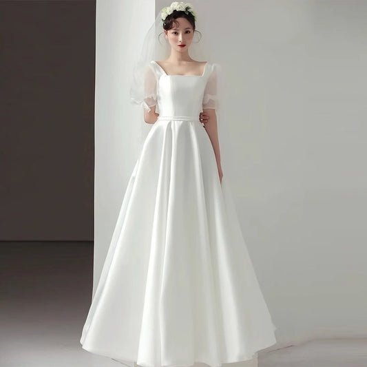2025 light wedding dress  new bride simple temperament satin uniform go out yarn princess style welcome dress summer