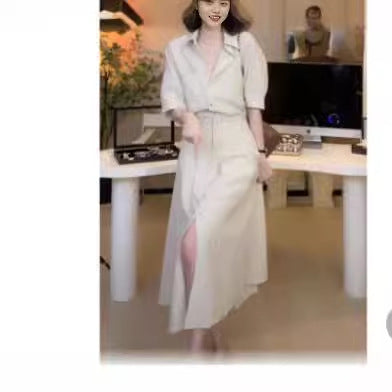 2025 Spring Age Reduction Fashion Polo Neck Striped Shirt Dress Women's Skinny Coffee Break  Pleated Dress