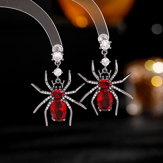 2025 retro style exaggerated earrings wholesale s925 silver needle zircon inlaid cold wind personalized design spider earrings