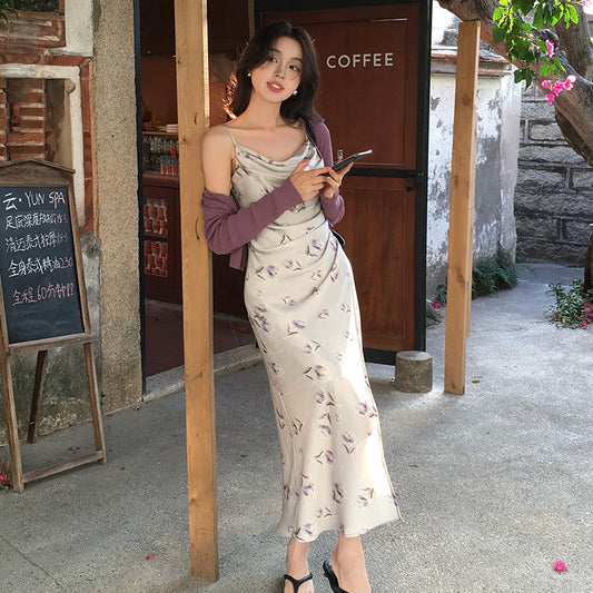 2025 Spring New Temperament High Waist Suspender Dress Sub-print Pure Desire Holiday Dress Women 88206