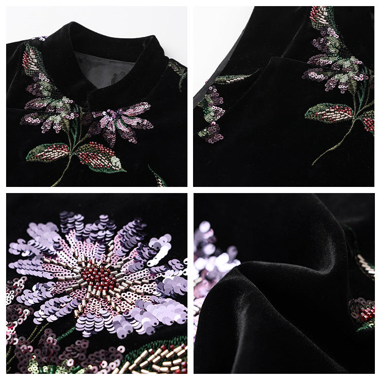 Early spring new expensive new Chinese style retro heavy industry sequins purple gold flower temperament versatile vest female N1014