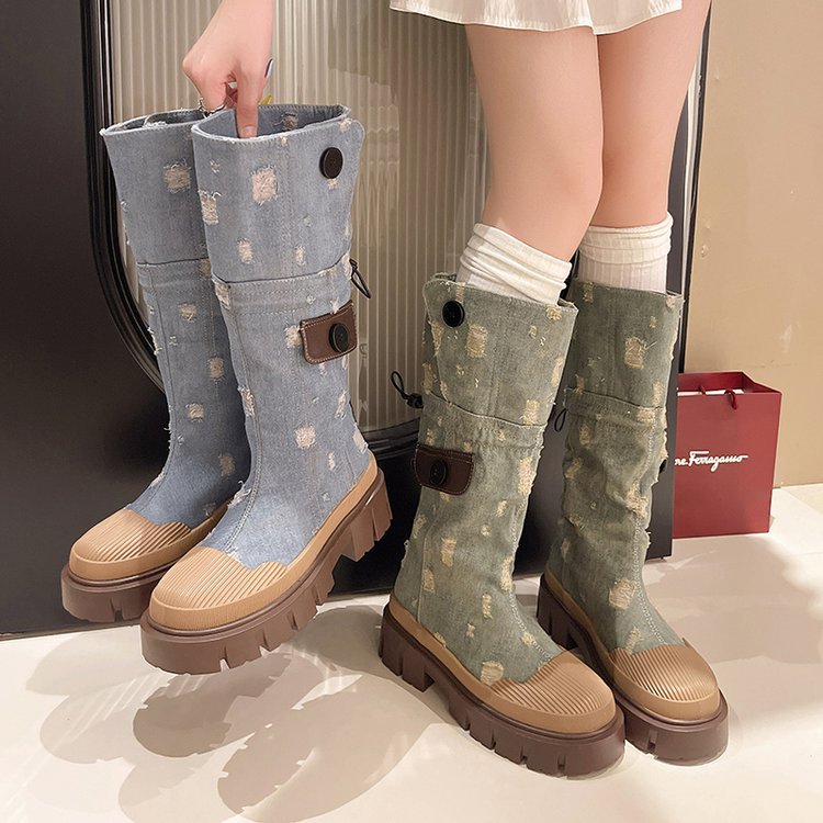 2025  Super Popular high boots women's popular new cowboy British knight boots thick heel boots thin boots