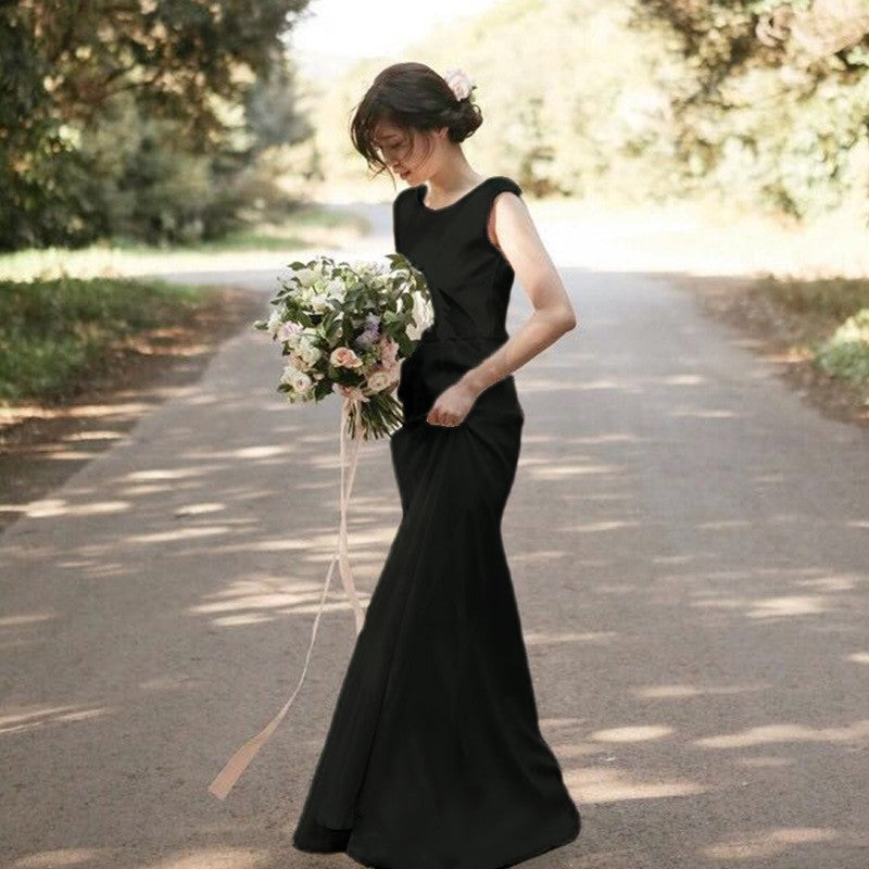 2025 New thin long light wedding dress Mori retro going out yarn bridal dress travel photography simple high-end dress skirt