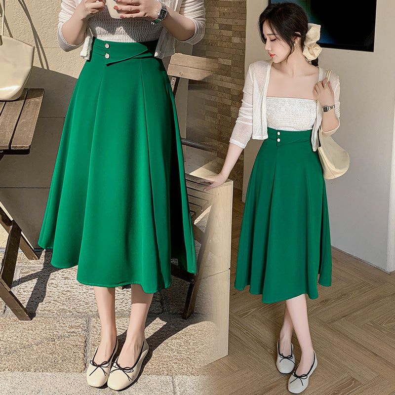 Professional skirt 2025 spring and summer new fashion white-collar high-waisted A-word medium and long hip-covering big swing thin dress