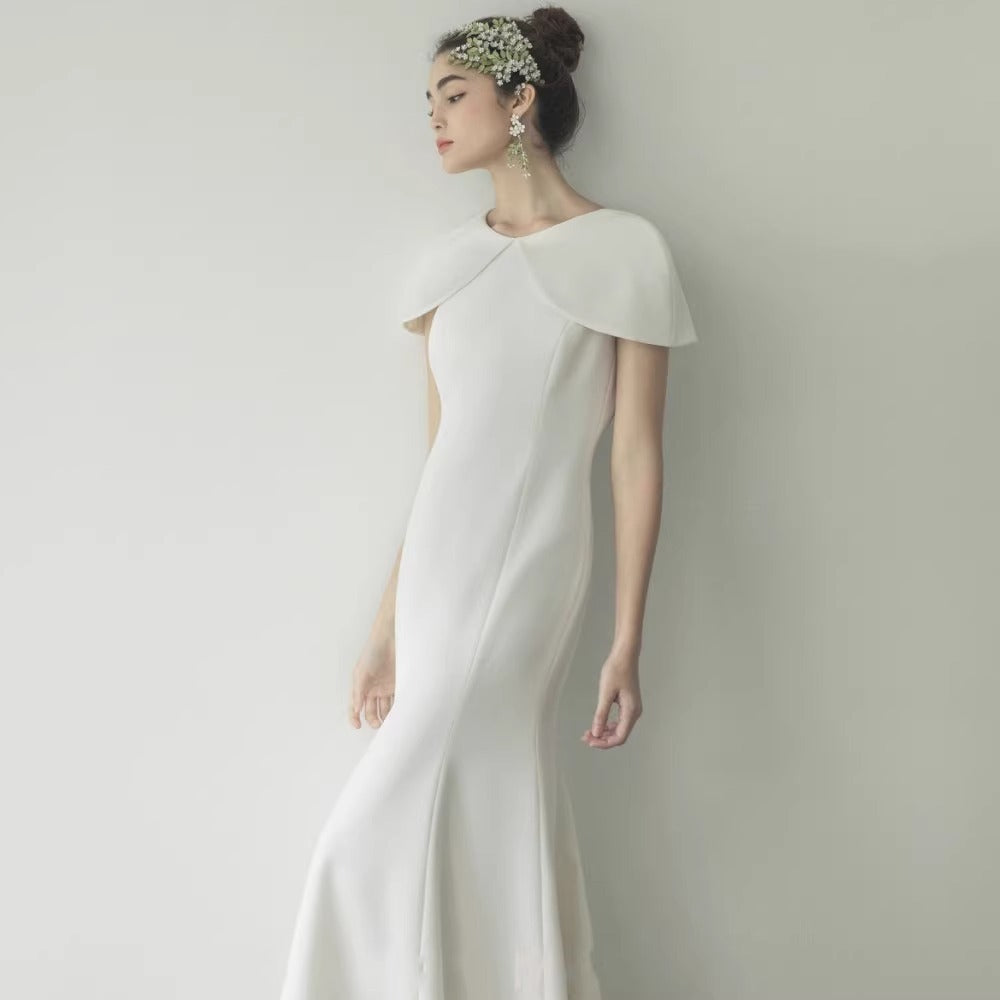 2025 temperament slim fit light wedding dress simple satin small trailing tail license travel skirt high texture fishtail skirt dress