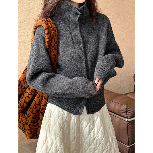 2025 popular autumn and winter new cardigan sweater jacket women's Korean version of high-end semi-turtleneck knitted sweater Y942