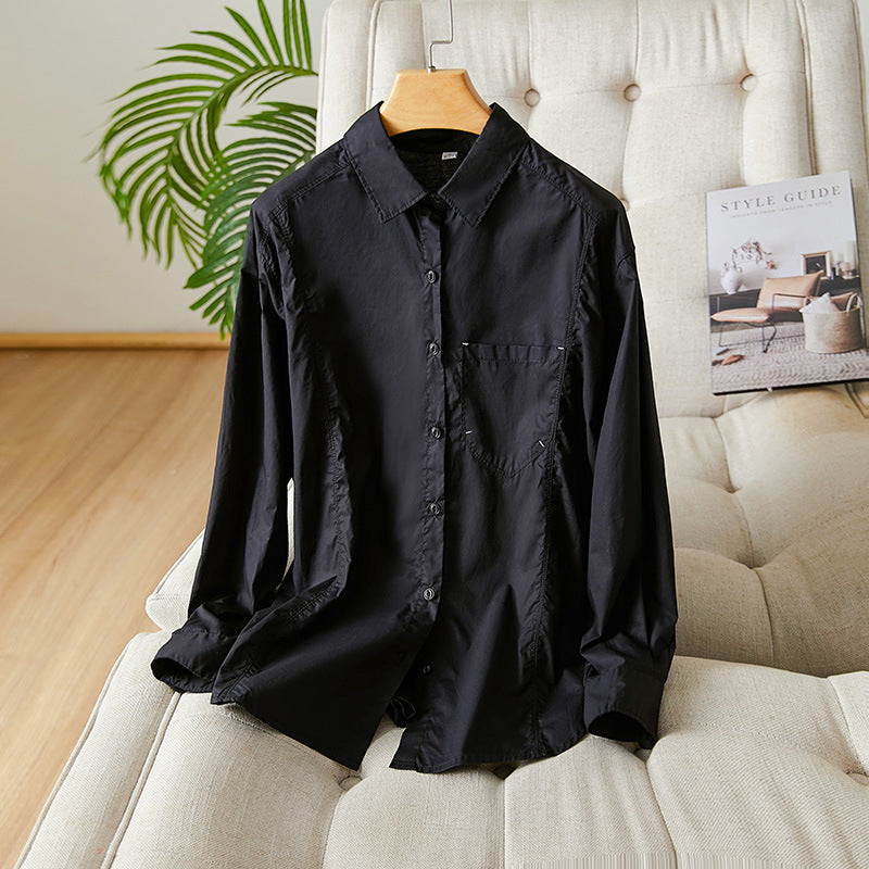 direct sales combed cotton white shirt women's long sleeves  spring new loose and thin top temperament shirt