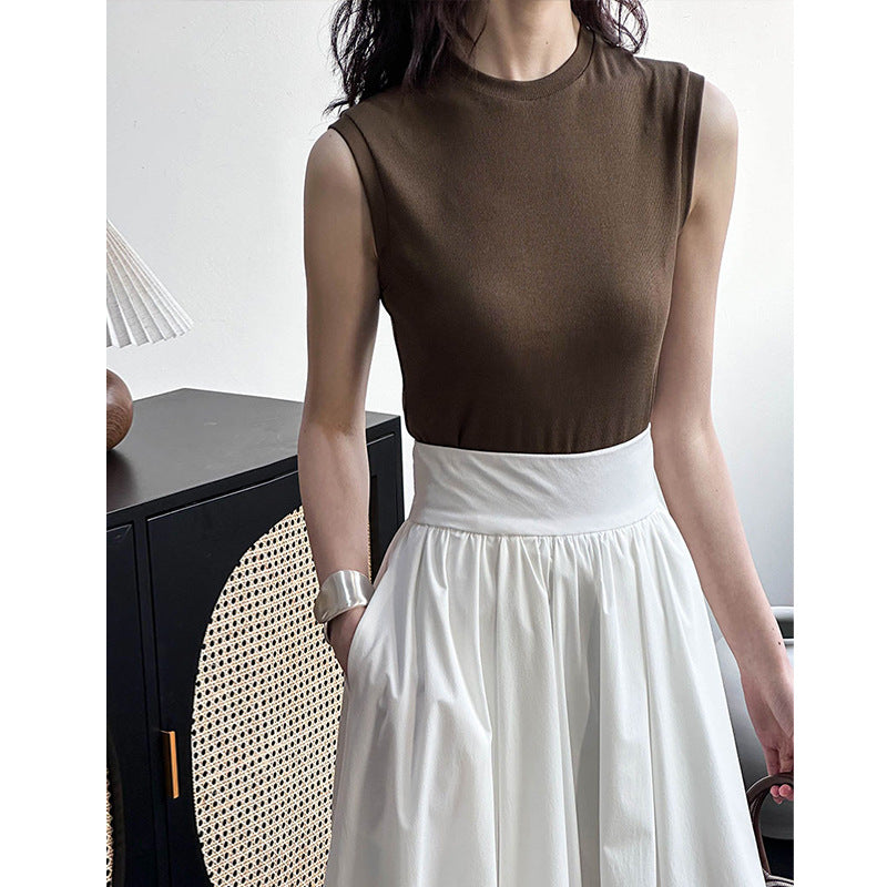 2025 Orange Zhi crew neck sling vest women's popular spring new outer wear inside  simple sleeveless bottoming shirt 2922