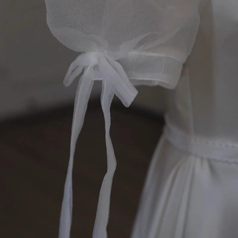 2025 light wedding dress bride Mori simple satin go out yarn certificate white engagement dress dress small man