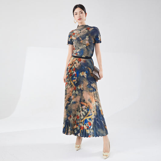 2025 suit women's clothing high-end sense summer retro temperament fashion printing small man unique suit skirt two-piece set