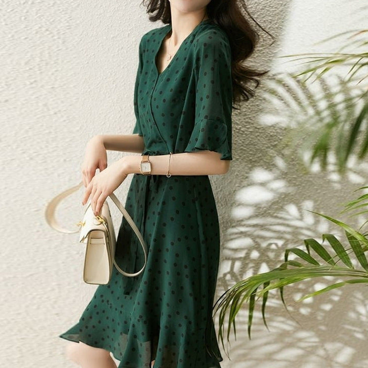 2025 Polka dot heavy silk dress, Hangzhou silk women's clothing, mulberry silk  new summer medium and long skirt