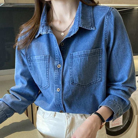 Retro denim shirt women's 2025 new spring dress design sense niche top stacked casual loose jacket shirt