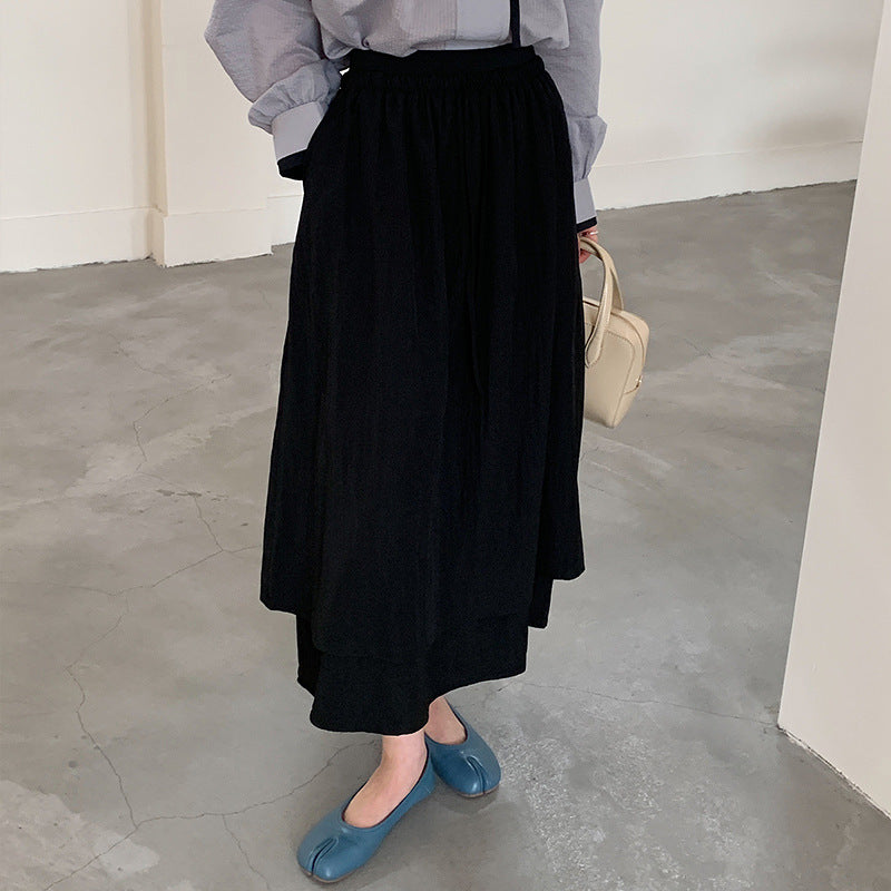 Cotton cocoon, two-color gray pendant feeling, double-layer waist, half skirt, thin skirt, simple and elegant, small man shows height artifact