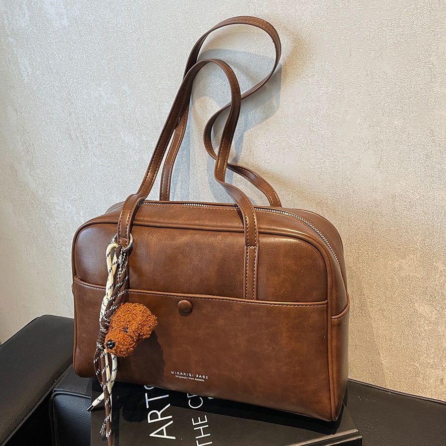 BENPAOLV 2025 Bag Women's popular New Trendy Versatile Shoulder Bag Premium Sense Retro Large Capacity Women's Bag Commuter Boston Bag