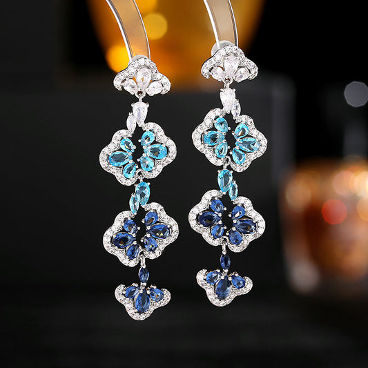 2025 elegant temperament earrings s925 silver needle romantic light luxury super flash zircon earrings hollow long petal earrings