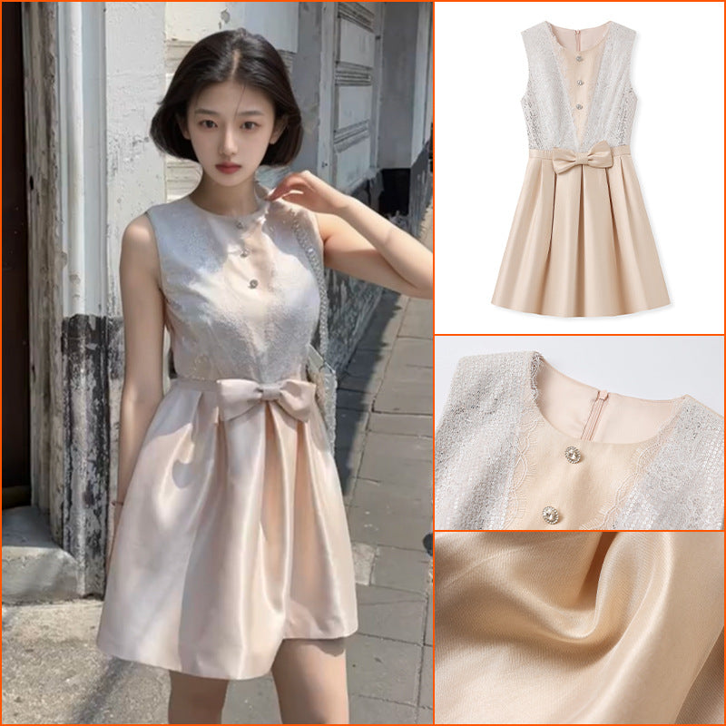 2025 summer new fashion slim and thin temperament lace splicing irregular hem dress women N2079