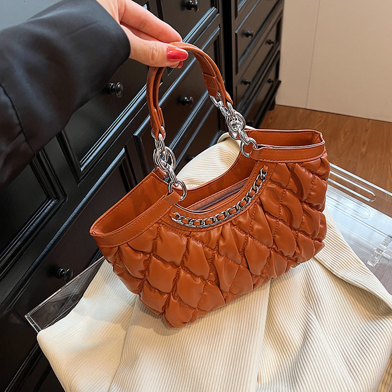 BENPAOLV 2025 Classic embroidered thread rhombus handbag  new women's bag fashionable and simple Popular style one shoulder oblique span bag