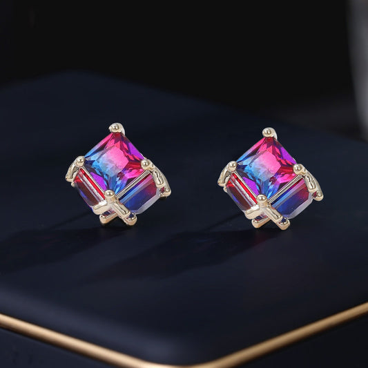 2025 S925 silver needle niche design earrings tide super fairy temperament simple versatile high sense magic color gradual change sugar stud earrings