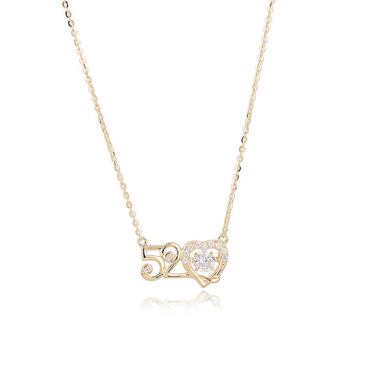 2025 S925 Silver Fashion Smart Love Digital 520 Confession Necklace Creative Fashion Versatile Beating Heart Clavicle Chain