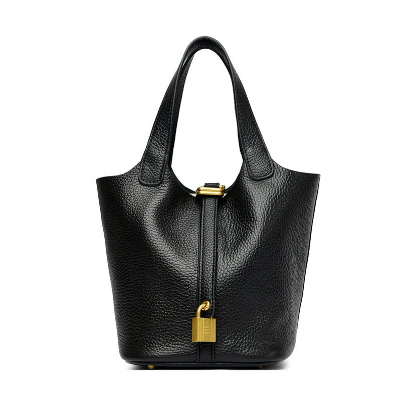 2025 bucket bag popular new leather messenger bag retro simple handbag simple fashion commuter bag women