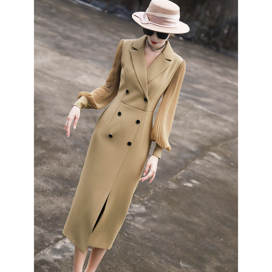 2025 spring new temperament commuter high-end long-sleeved suit skirt slim and thin split dress
