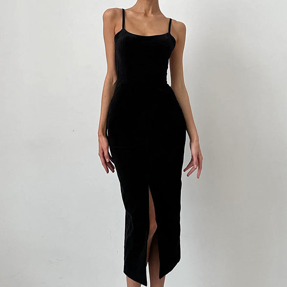 2025 Sexy backless suspender temperament square neck dress evening dress popular  spring and summer fashion new New long dress